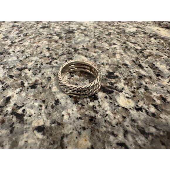 David Yurman Willow Diamond 925 Sterling Silver 3 Row Wide Band Ring Sz 7.5 - Picture 10 of 16